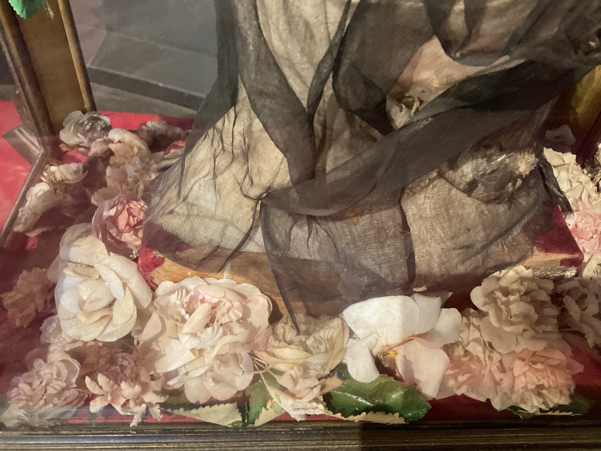 Reliquary - Showcase - Carved Wood , With Wax Bust Of Sainte Cathrin De Sienna , Sicily 1800-photo-5