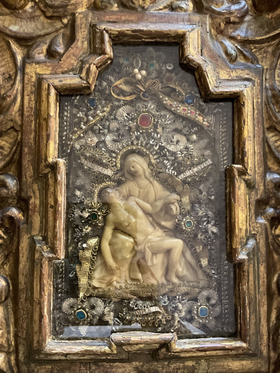 Frame - Reliquary In Carved Wood With Rocaille Décor And Angel Heads, -photo-4