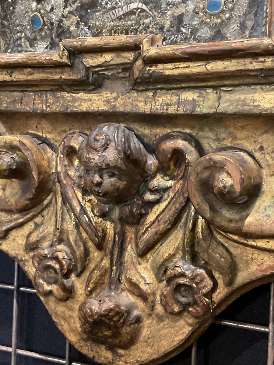 Frame - Reliquary In Carved Wood With Rocaille Décor And Angel Heads, -photo-2