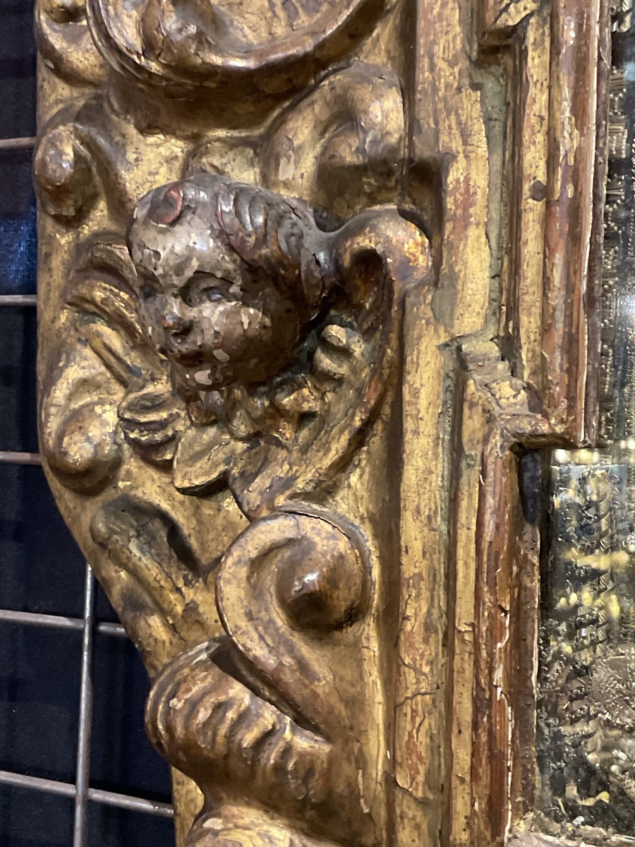 Frame - Reliquary In Carved Wood With Rocaille Décor And Angel Heads, -photo-3