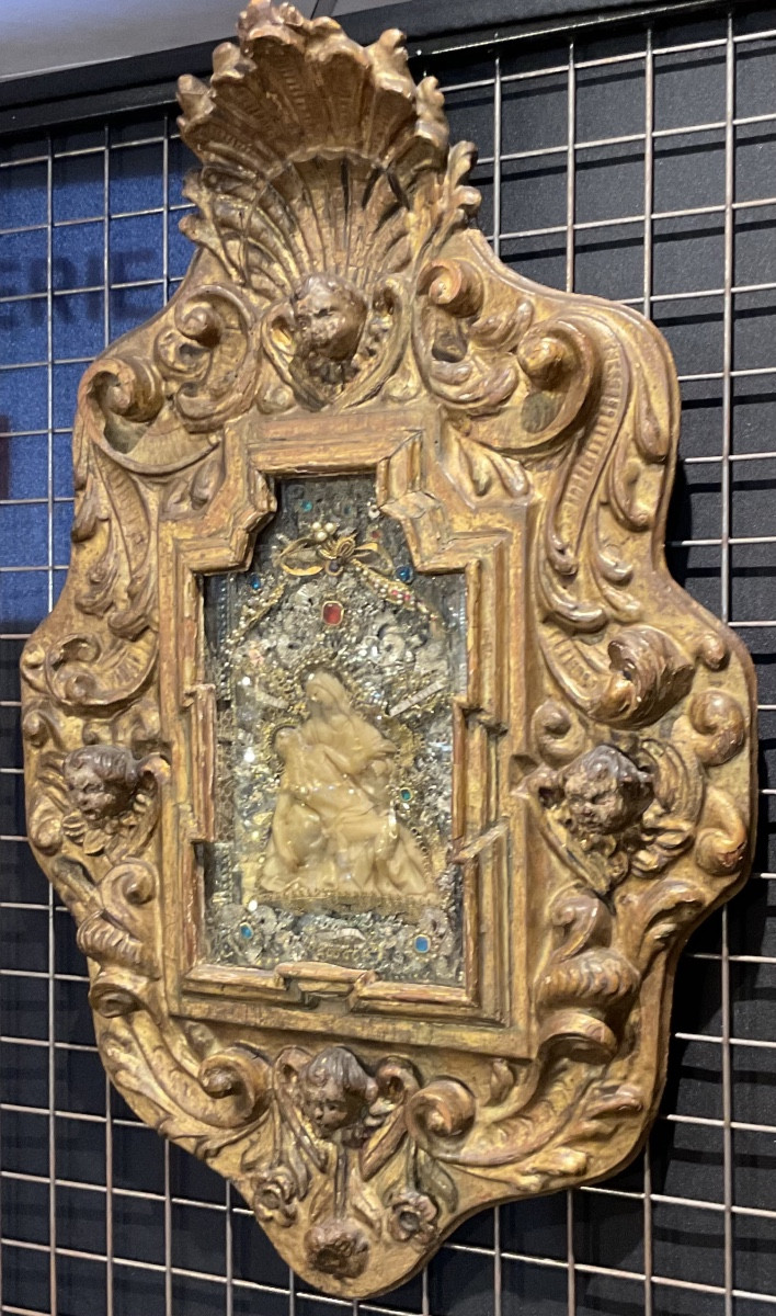 Frame - Reliquary In Carved Wood With Rocaille Décor And Angel Heads, 