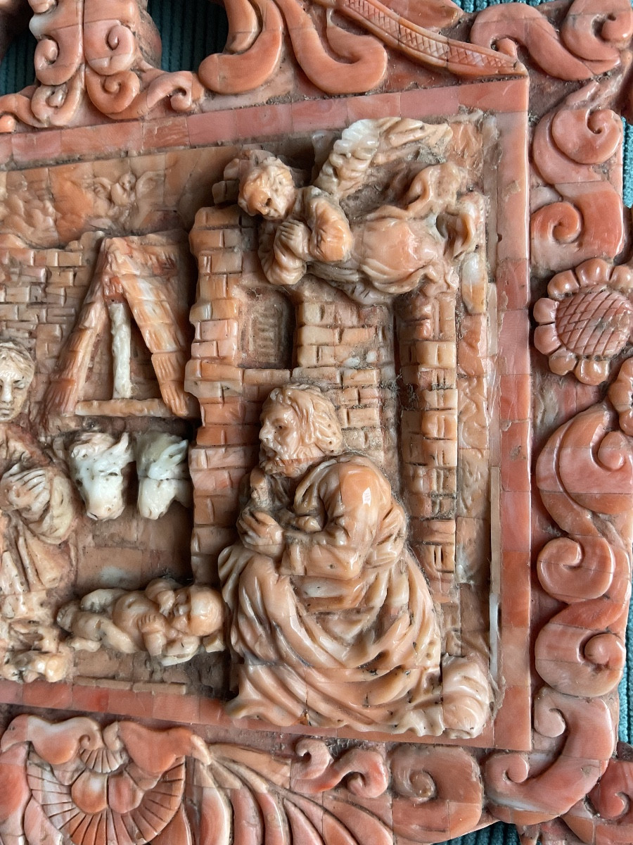 Coral Bas-relief Of The Nativity, Sicily (trapani), 19th Century-photo-2