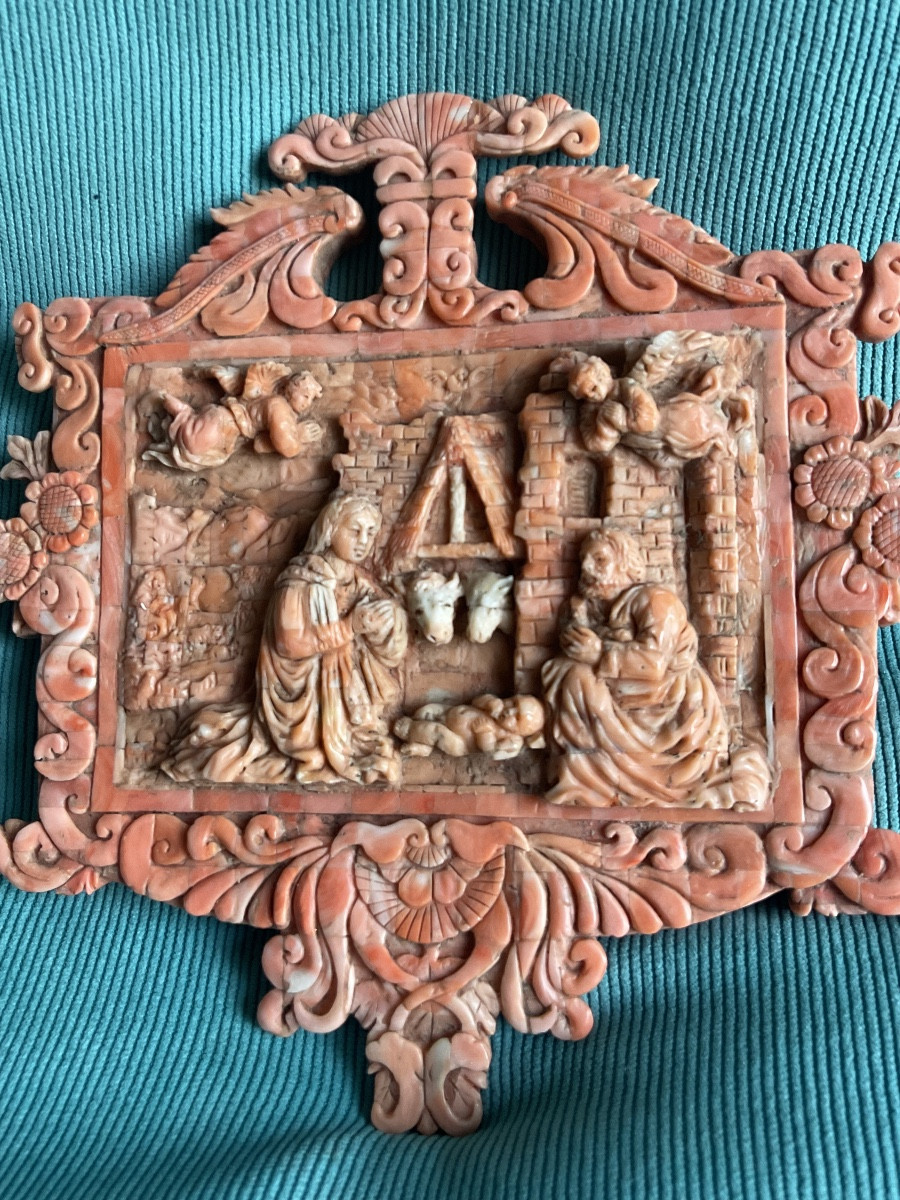 Coral Bas-relief Of The Nativity, Sicily (trapani), 19th Century-photo-4