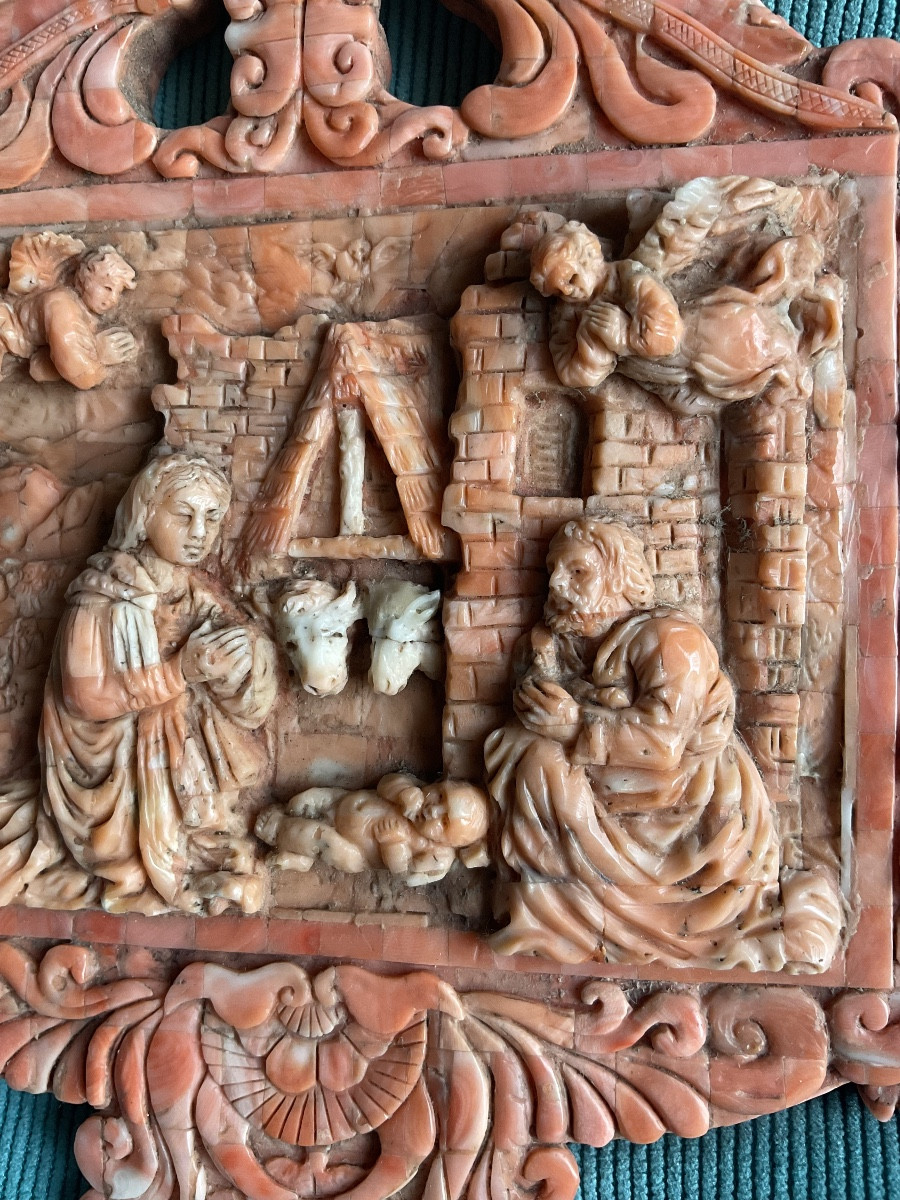 Coral Bas-relief Of The Nativity, Sicily (trapani), 19th Century-photo-5