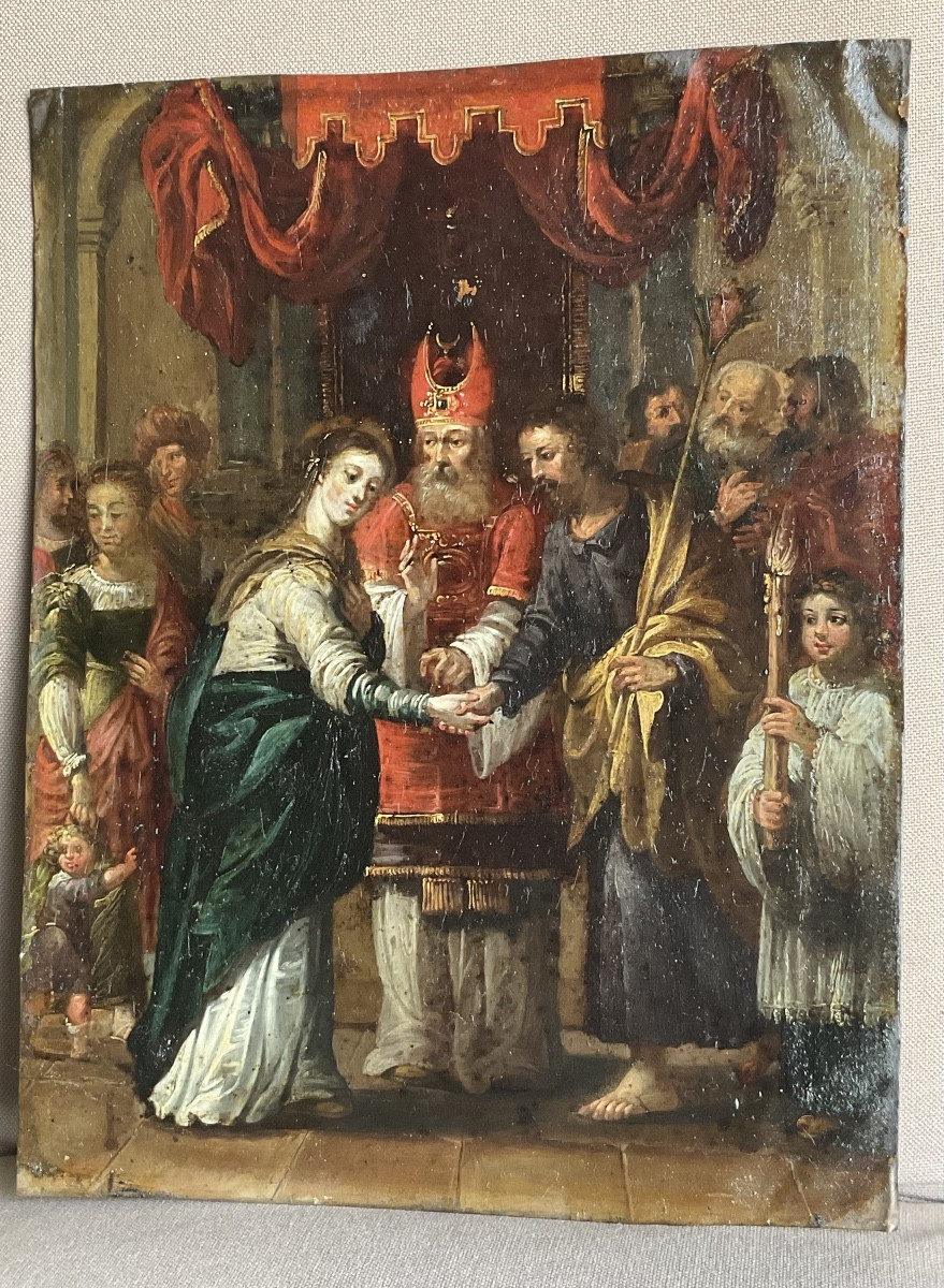 The Marriage Of Mary And Joseph In The Temple , Oil On Copper , Flemish School , Late 17th Century-photo-3