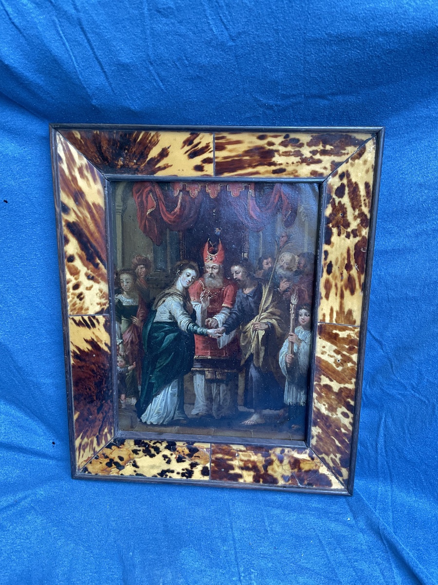 Le Mariage de Marie avec Joseph au Temple , Huile sur Cuivre , École Flamand , Fin XVIIème