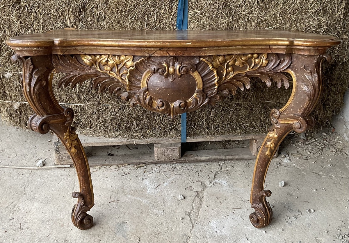 Table Console en Bois sculpté, polychromé, L’Allemagne de Sud , XVIIIe ( Baroque)-photo-2