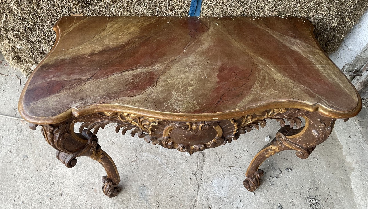 Table Console en Bois sculpté, polychromé, L’Allemagne de Sud , XVIIIe ( Baroque)-photo-3