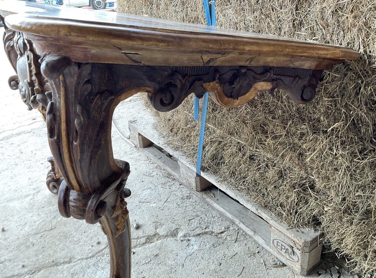 Table Console en Bois sculpté, polychromé, L’Allemagne de Sud , XVIIIe ( Baroque)-photo-4