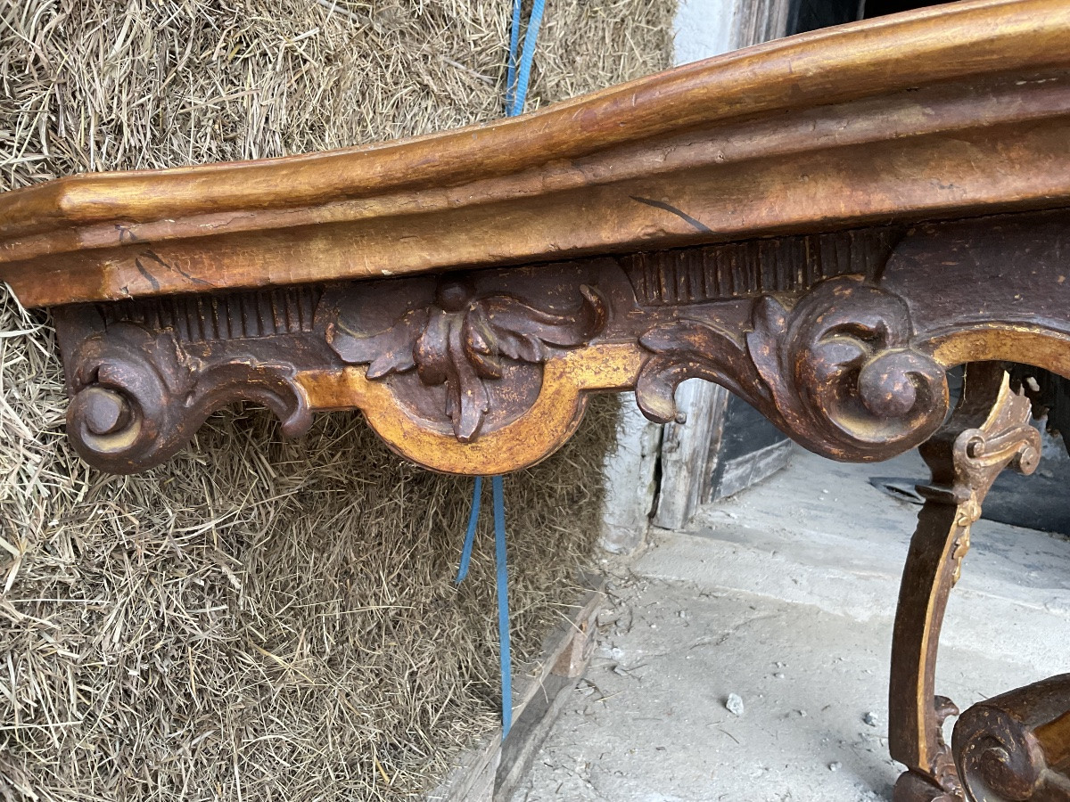 Table Console en Bois sculpté, polychromé, L’Allemagne de Sud , XVIIIe ( Baroque)-photo-3