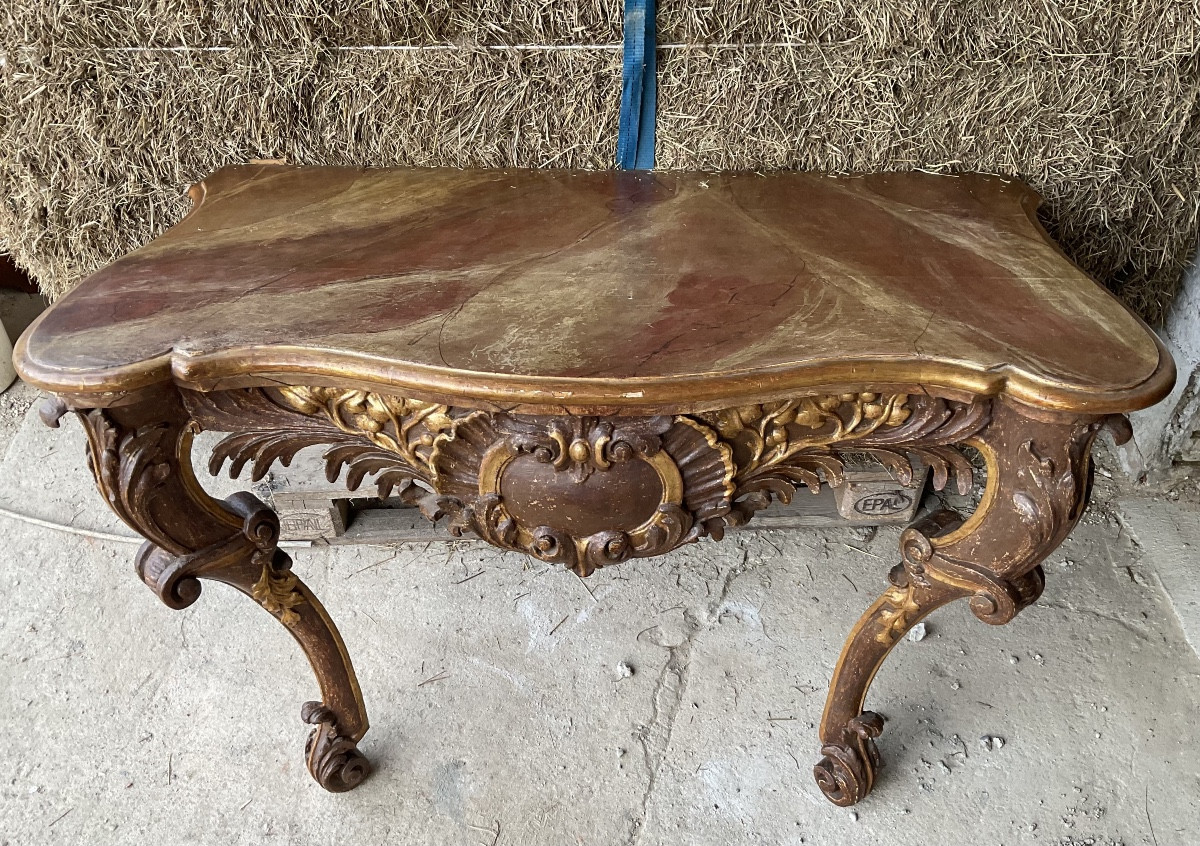 Table Console en Bois sculpté, polychromé, L’Allemagne de Sud , XVIIIe ( Baroque)