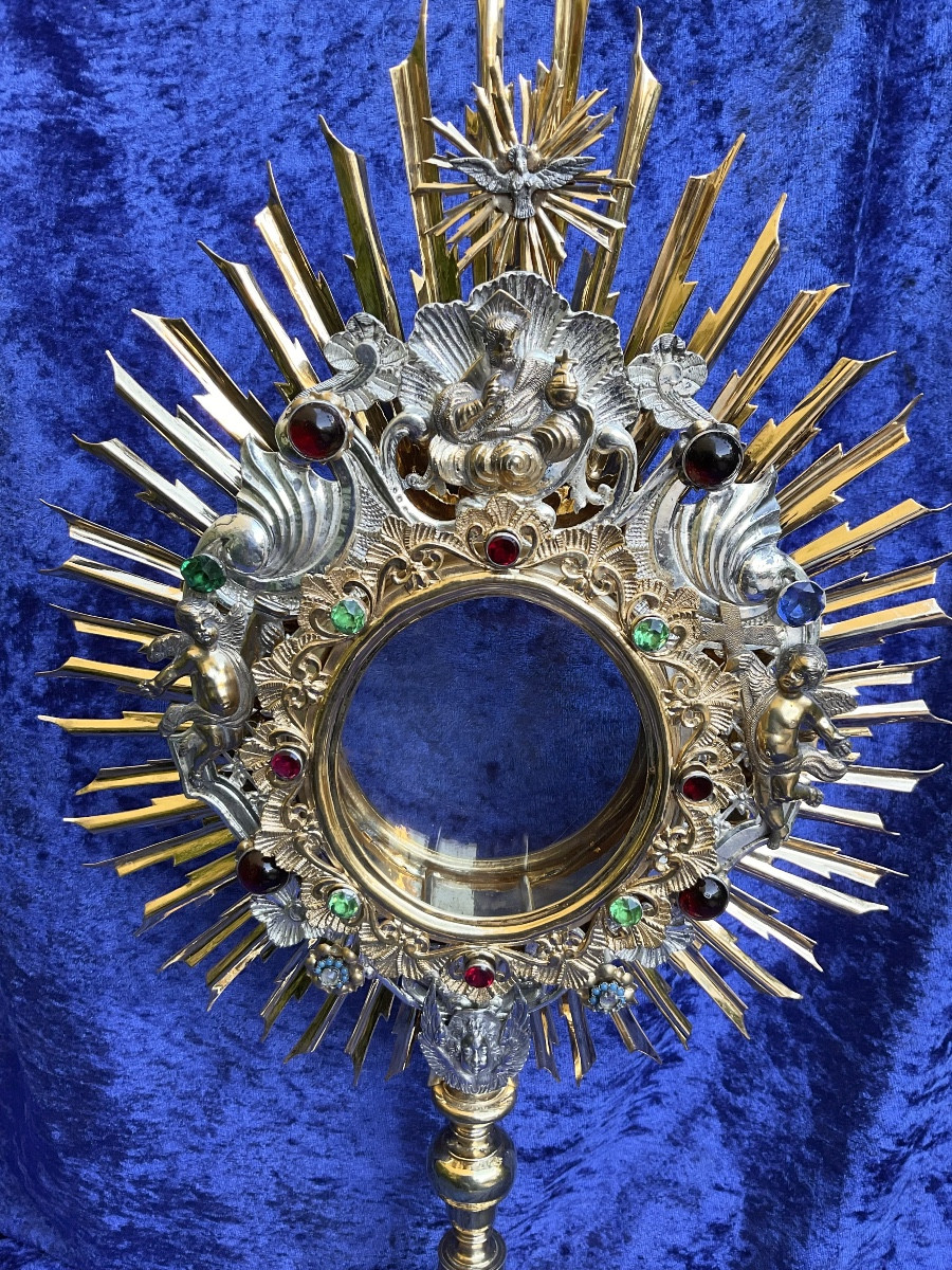 Large Radiant Monstrance, Gilded And Silvered Copper, Rococo Period, Southern Germany, 18th Century-photo-2
