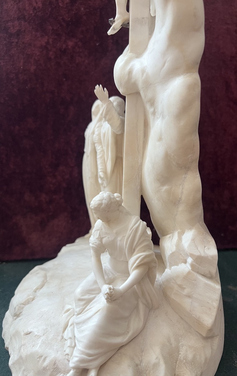Groupe de Crucifixion en Albâtre, travail sud-germano-autrichien, XVIIIe-photo-1