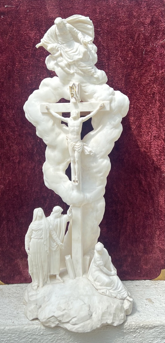 Groupe de Crucifixion en Albâtre, travail sud-germano-autrichien, XVIIIe