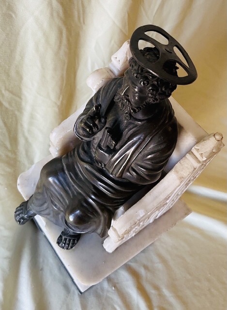 Saint Peter On His Throne, Patinated Bronze And Marble, Circa 1900-photo-2