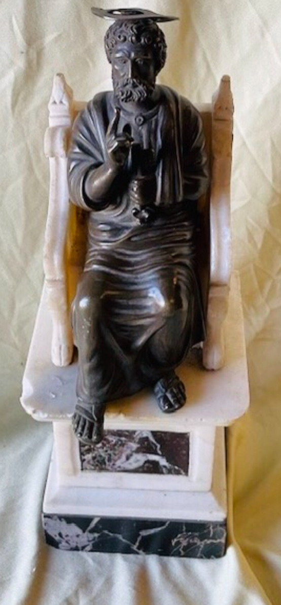 Saint Peter On His Throne, Patinated Bronze And Marble, Circa 1900