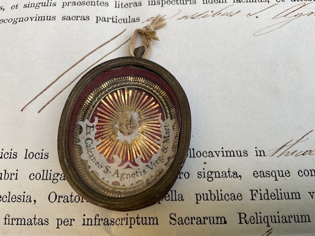 Capsule Reliquaire( Theca) de la Sainte  Agnès avec Authentique , Rome, 1884