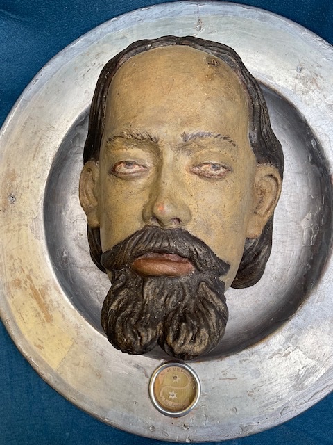 Tête de Saint Jean-Baptiste, Bois  sculpté, polychromé avec Relique, Tyrol du Sud, XIXe siècle-photo-3