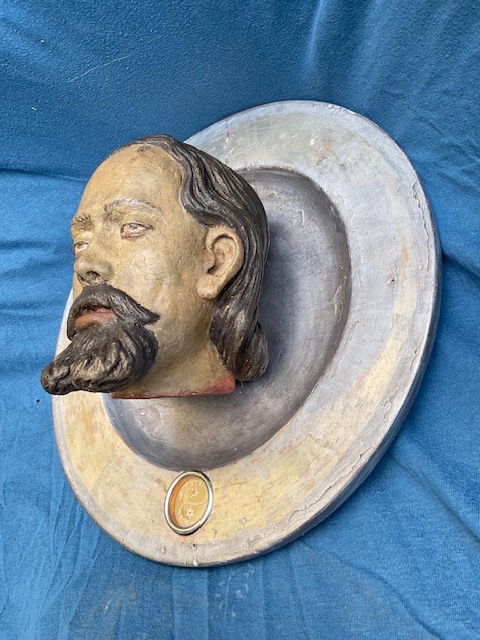 Tête de Saint Jean-Baptiste, Bois  sculpté, polychromé avec Relique, Tyrol du Sud, XIXe siècle-photo-4