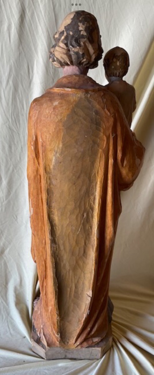Saint Joseph et l’Enfant Jésus, Bois Sculpté et Polychromé Tyrol, XIXe siècle-photo-2