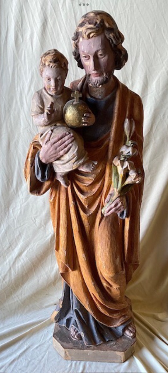 Saint Joseph et l’Enfant Jésus, Bois Sculpté et Polychromé Tyrol, XIXe siècle