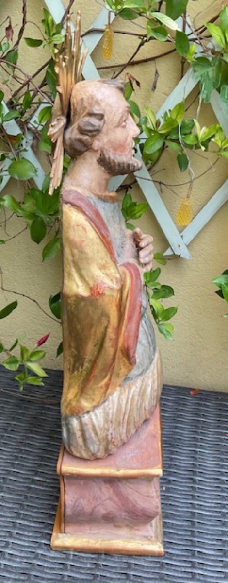 Buste Reliquaire de Saint Benoît (« S. Benedicti ») en Bois Sculpté, Tyrol, XVIIIe siècle-photo-2
