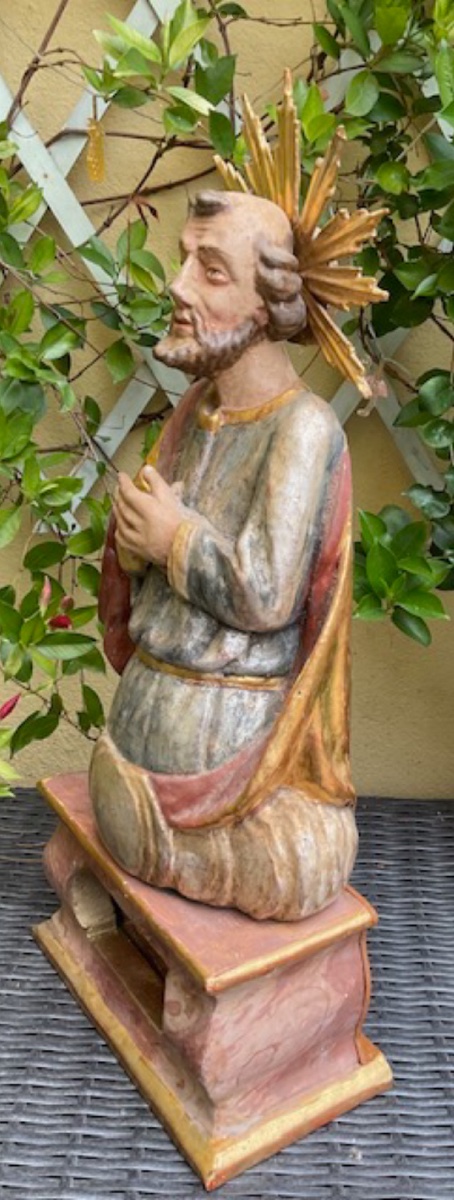 Buste Reliquaire de Saint Benoît (« S. Benedicti ») en Bois Sculpté, Tyrol, XVIIIe siècle-photo-3