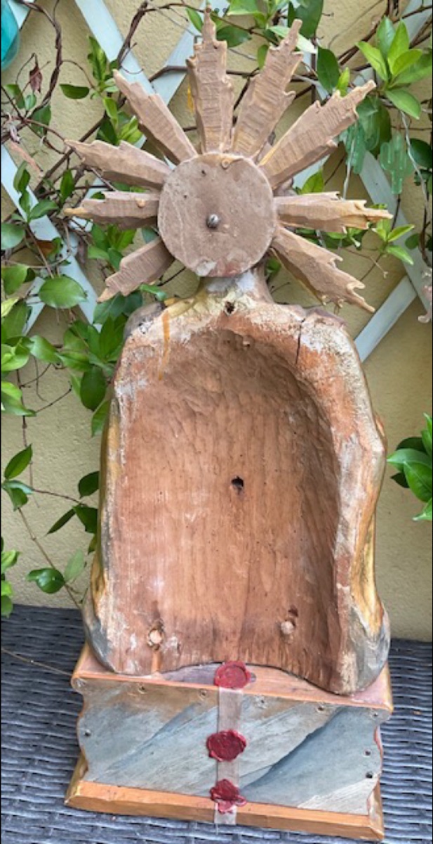 Buste Reliquaire de Saint Benoît (« S. Benedicti ») en Bois Sculpté, Tyrol, XVIIIe siècle-photo-4