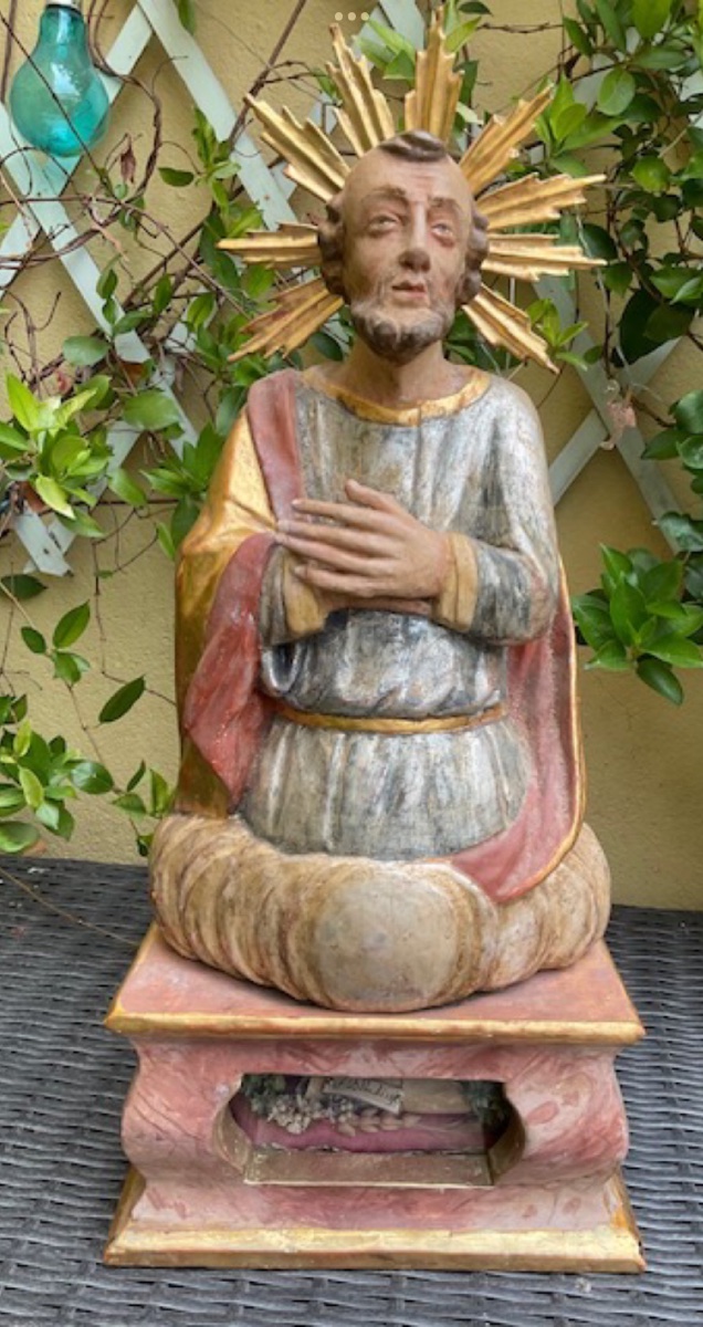 Buste Reliquaire de Saint Benoît (« S. Benedicti ») en Bois Sculpté, Tyrol, XVIIIe siècle