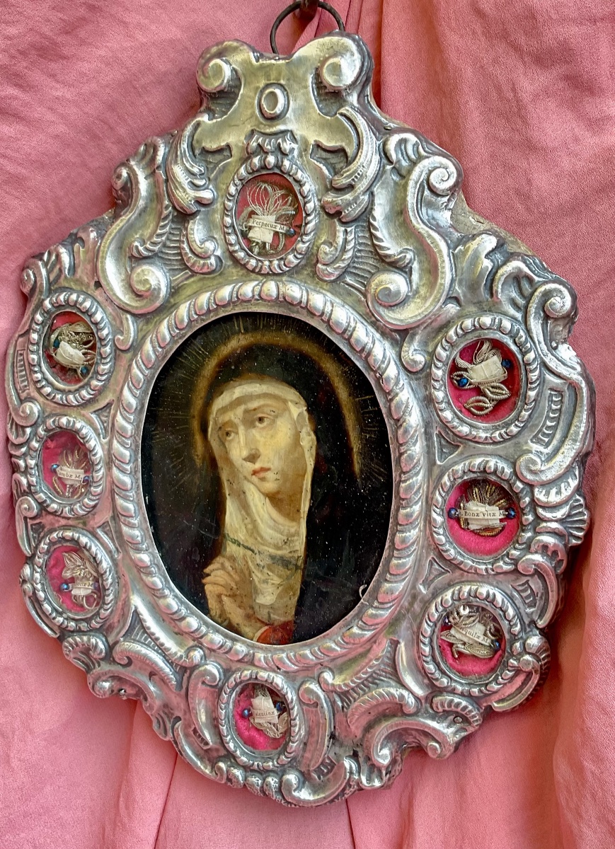 Paire de Reliquaires “Ecce  Homo et  Mater Dolorosa” ( Huile sur  Cuivre), Italie environ 1700-photo-3