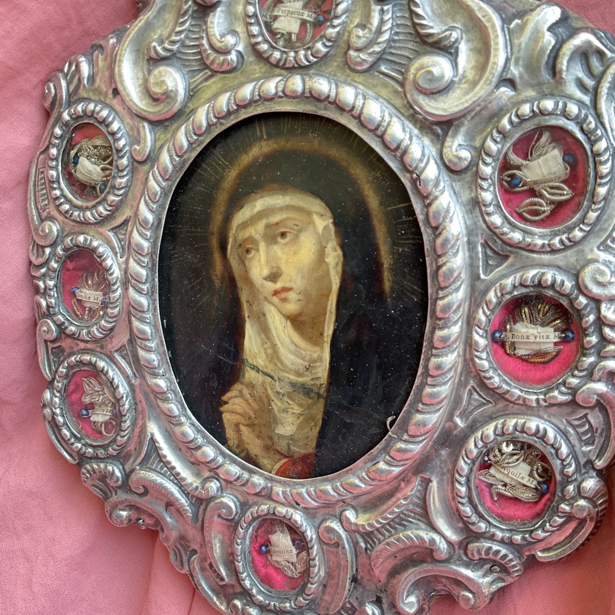 Paire de Reliquaires “Ecce  Homo et  Mater Dolorosa” ( Huile sur  Cuivre), Italie environ 1700-photo-4