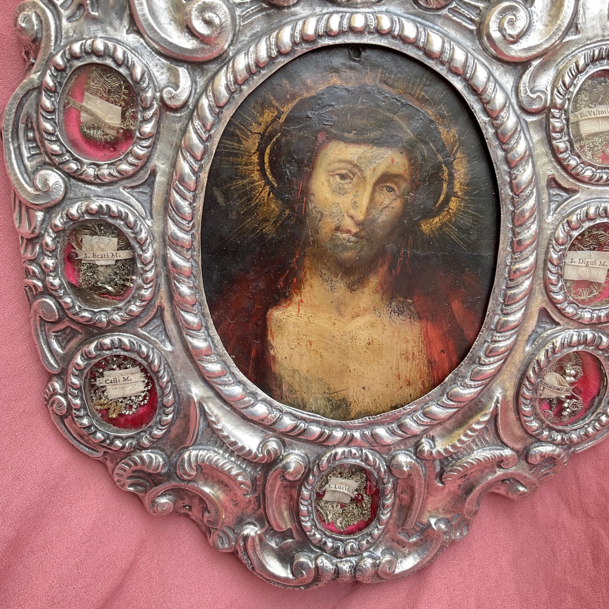 Paire de Reliquaires “Ecce  Homo et  Mater Dolorosa” ( Huile sur  Cuivre), Italie environ 1700-photo-3