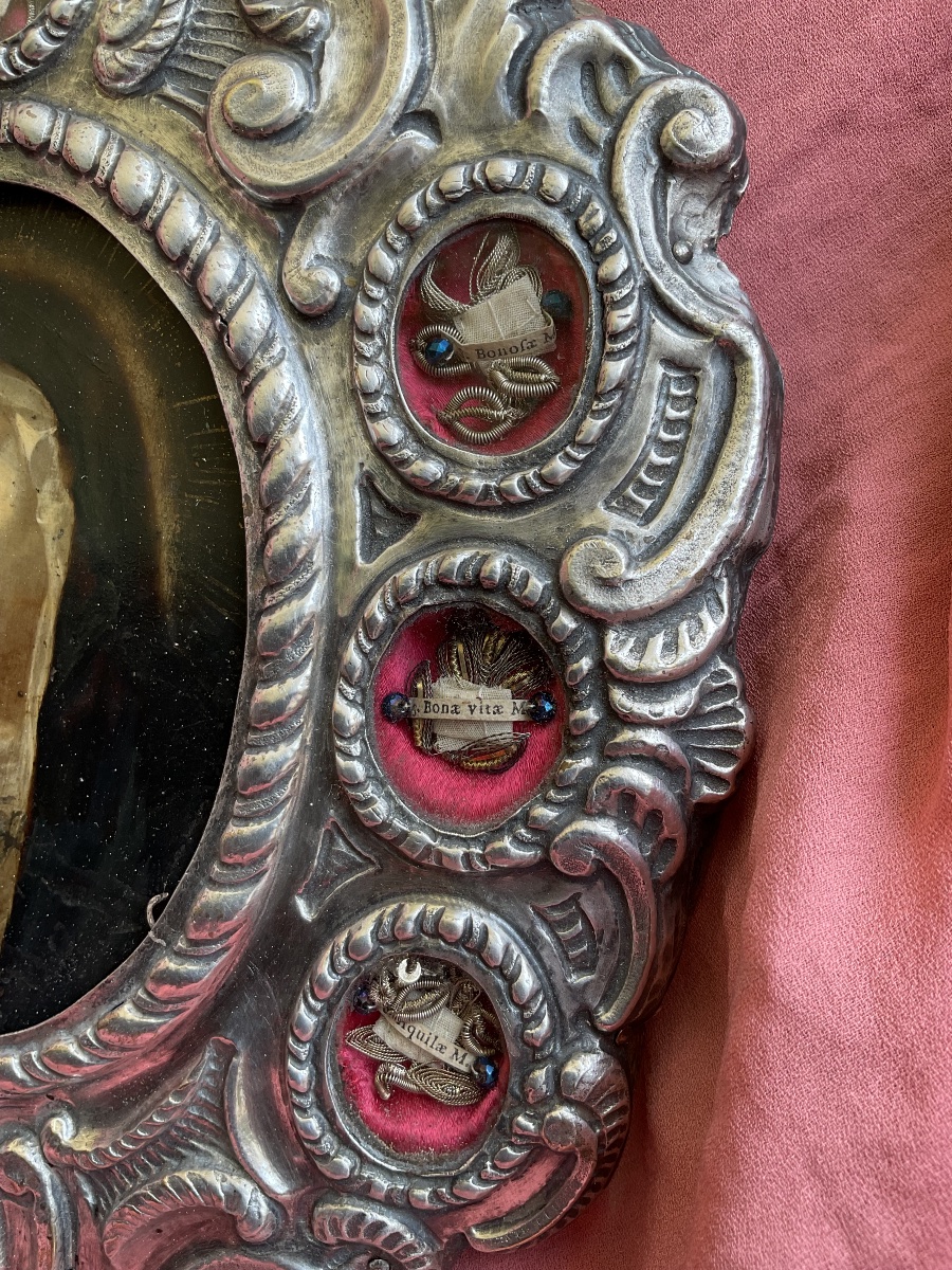 Paire de Reliquaires “Ecce  Homo et  Mater Dolorosa” ( Huile sur  Cuivre), Italie environ 1700-photo-4