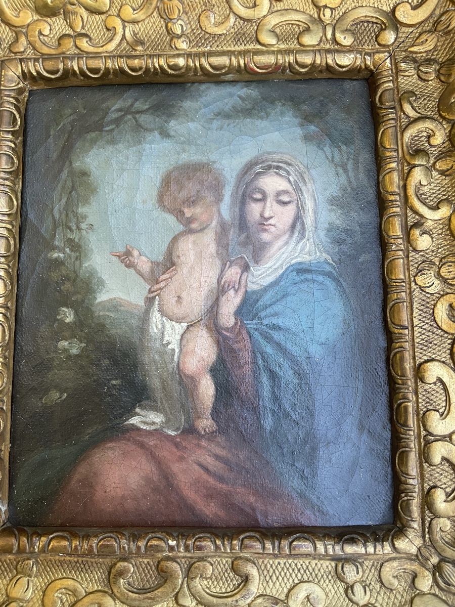 Tableau , Huile Sur Toile, Vierge à l’Enfant, France, vers 1800-photo-3