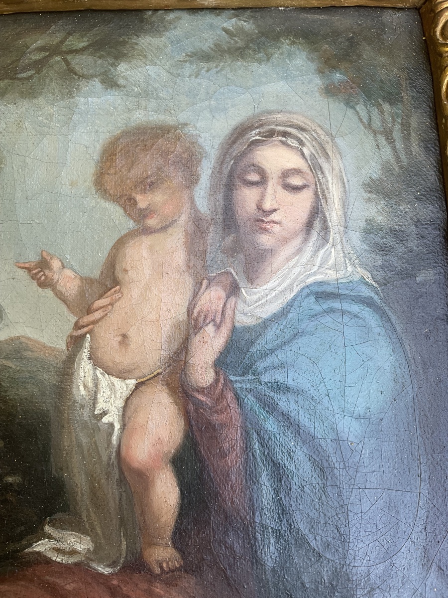 Tableau , Huile Sur Toile, Vierge à l’Enfant, France, vers 1800-photo-4