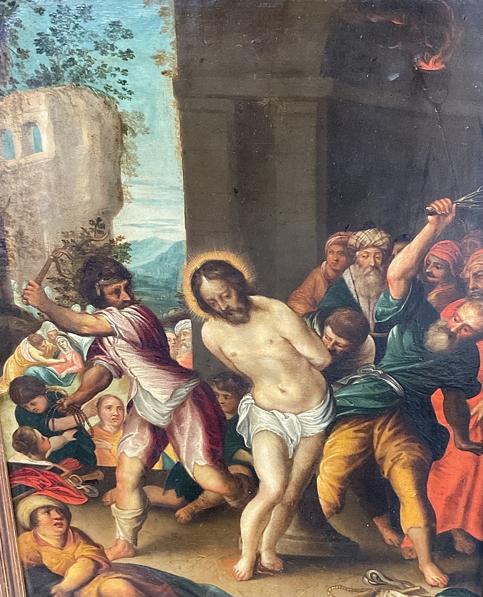 „ Flagellation  du Christ“Tableau , Huile sur Cuivre: École Italo - Flamand , XVIIème Siècle -photo-2