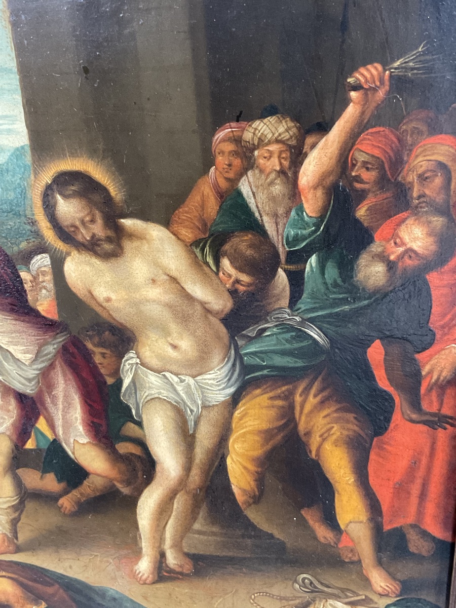 „ Flagellation  du Christ“Tableau , Huile sur Cuivre: École Italo - Flamand , XVIIème Siècle -photo-3