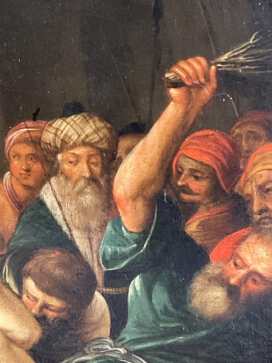 „ Flagellation  du Christ“Tableau , Huile sur Cuivre: École Italo - Flamand , XVIIème Siècle -photo-2
