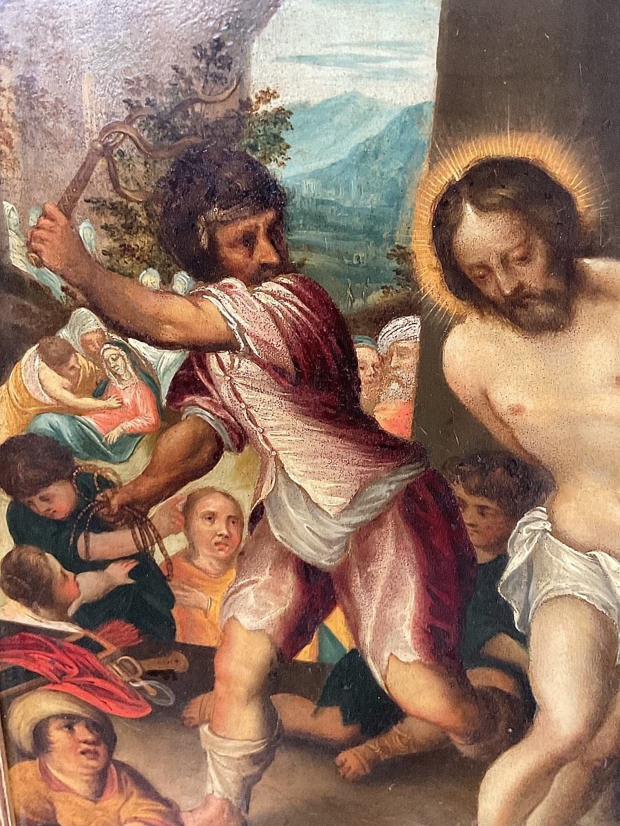 „ Flagellation  du Christ“Tableau , Huile sur Cuivre: École Italo - Flamand , XVIIème Siècle -photo-7