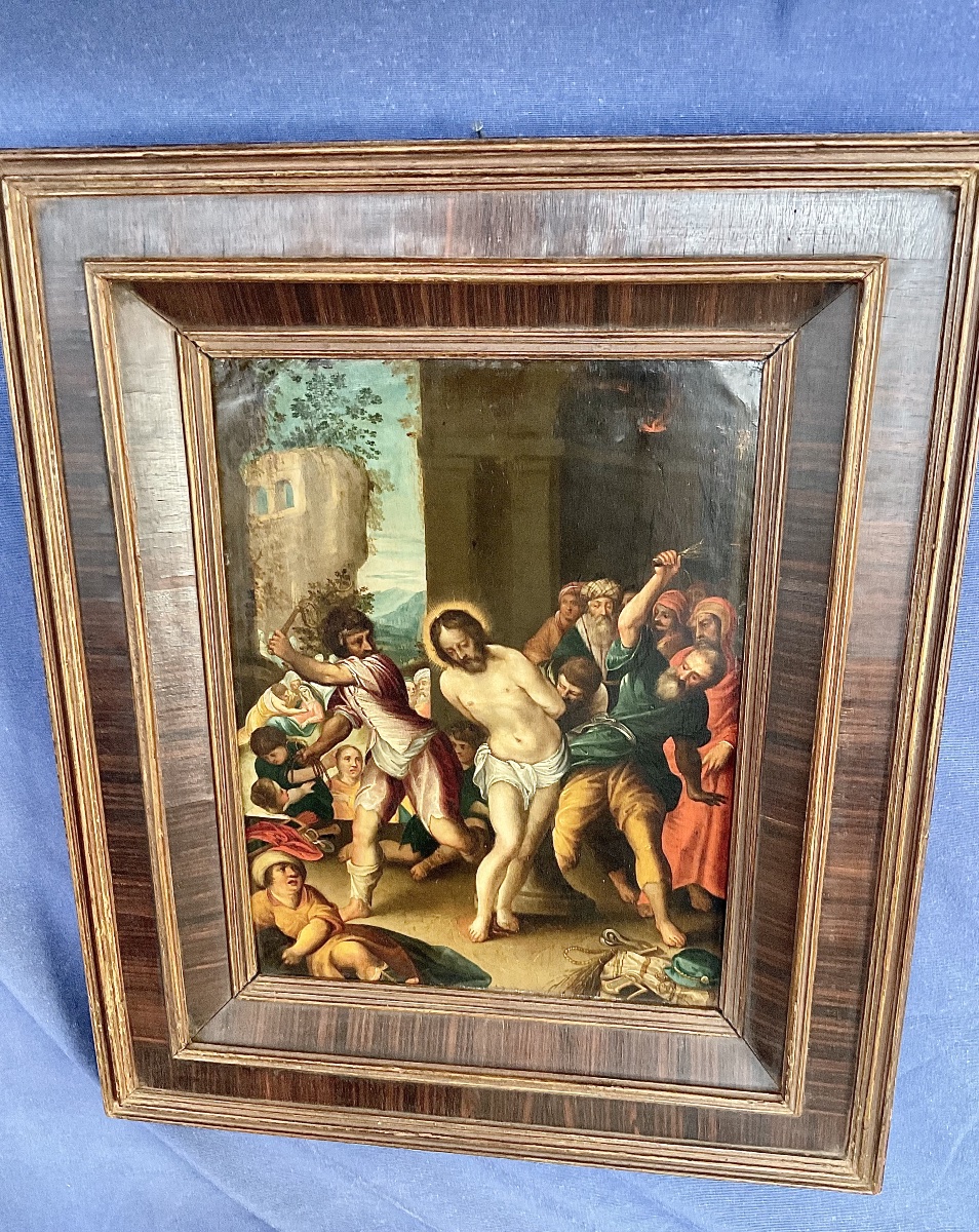 „ Flagellation  du Christ“Tableau , Huile sur Cuivre: École Italo - Flamand , XVIIème Siècle 