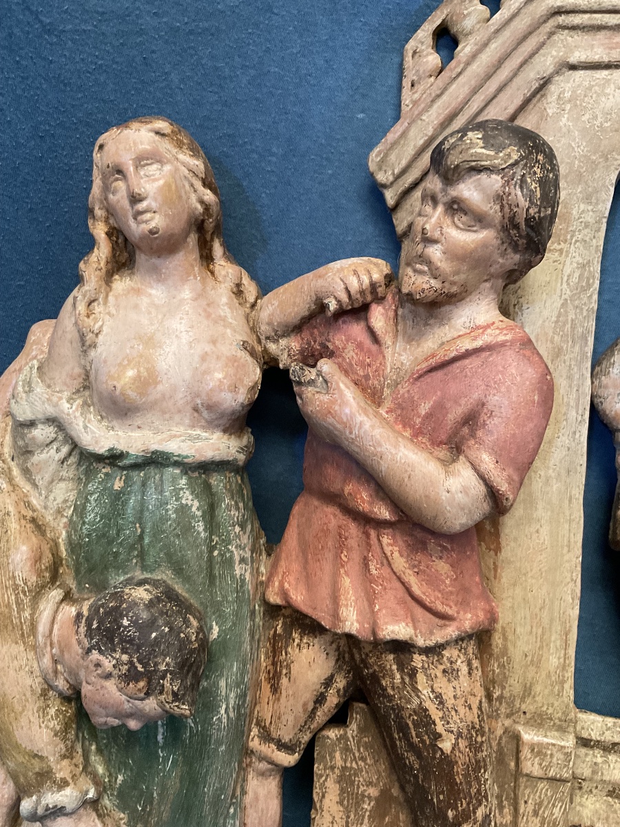 Martyre De La Sainte Agathe De Catane, Basrelief en Bois  Sculpté et Peint, Tyrol Autour De1800-photo-2