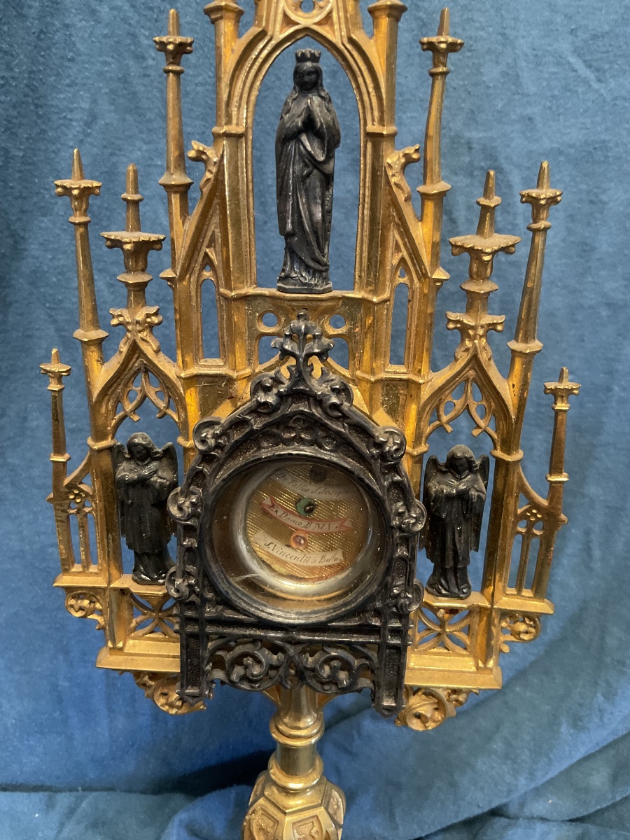 Monstrance - Reliquaire Avec Theca de Réliques De Saints De L‘Époque Neogothique , Bavière XIXe-photo-2