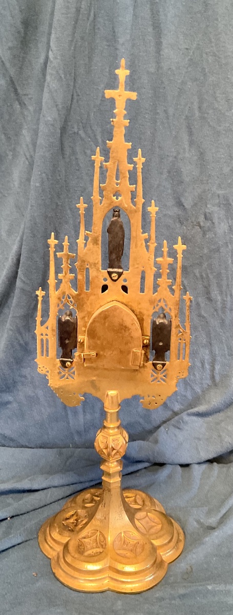 Monstrance - Reliquaire Avec Theca de Réliques De Saints De L‘Époque Neogothique , Bavière XIXe-photo-3