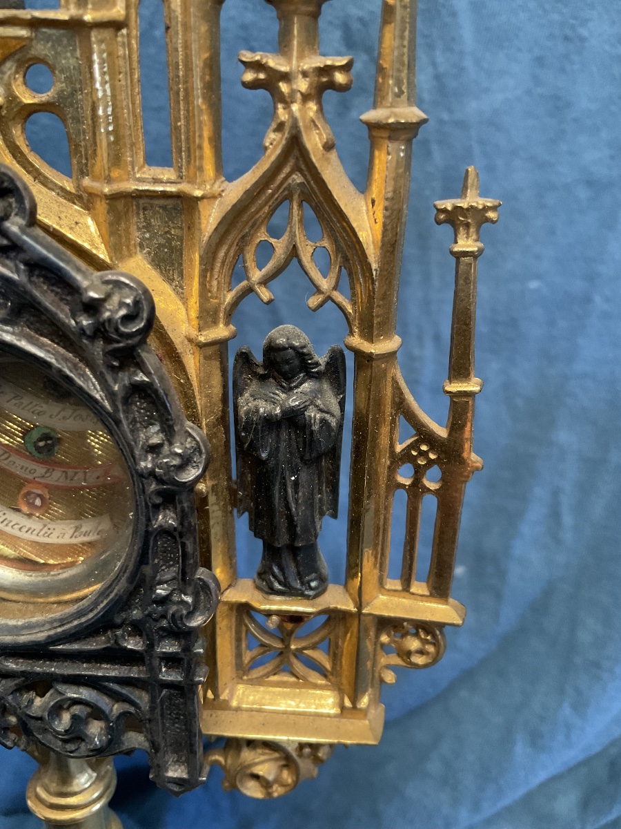 Monstrance - Reliquaire Avec Theca de Réliques De Saints De L‘Époque Neogothique , Bavière XIXe-photo-2