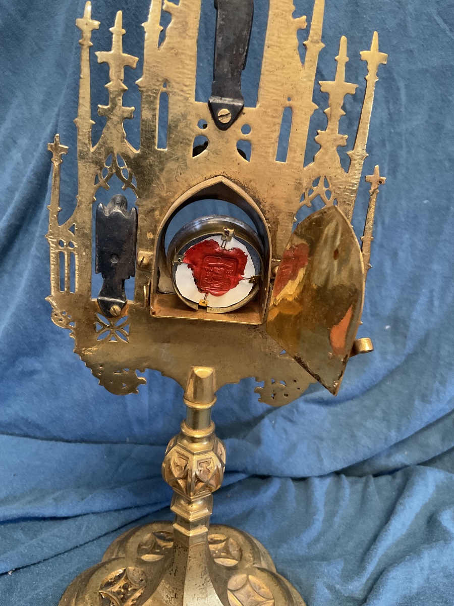 Monstrance - Reliquaire Avec Theca de Réliques De Saints De L‘Époque Neogothique , Bavière XIXe-photo-3
