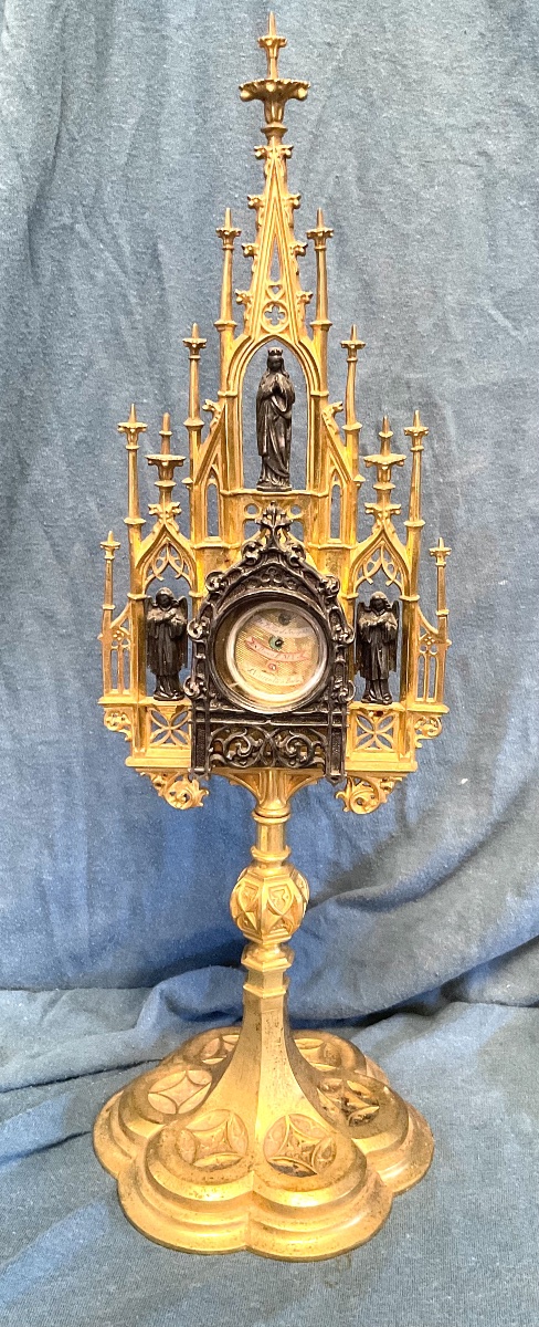 Monstrance - Reliquaire Avec Theca de Réliques De Saints De L‘Époque Neogothique , Bavière XIXe