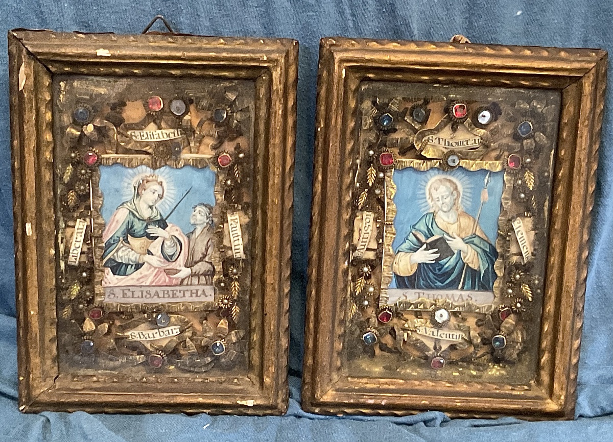 Pair Of Frames—reliquaries, Tyrolean Folk Art (made By Nuns), Circa 1800