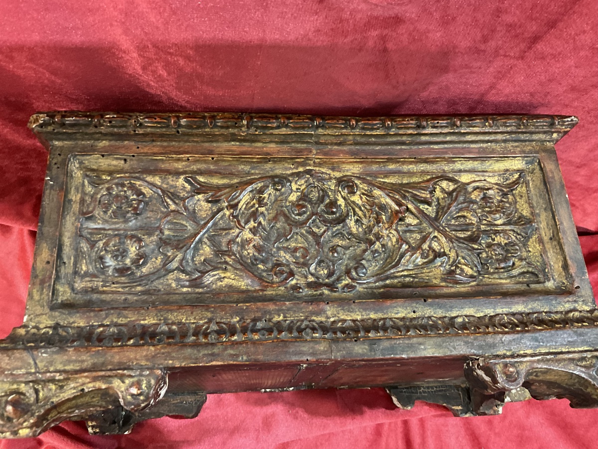 Coffret De Mariage ( Cafanetto), Bois Sculpé Et Doré, Italie XVIIe Siècle -photo-1