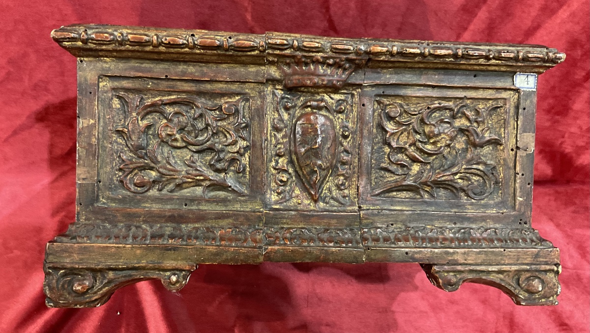 Coffret De Mariage ( Cafanetto), Bois Sculpé Et Doré, Italie XVIIe Siècle -photo-3