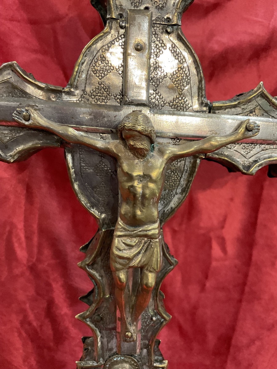 Gothic Processional Cross, Silver-plated Copper And Bronze On A Wooden Core, Italy, Lombardy, 15th Century-photo-3